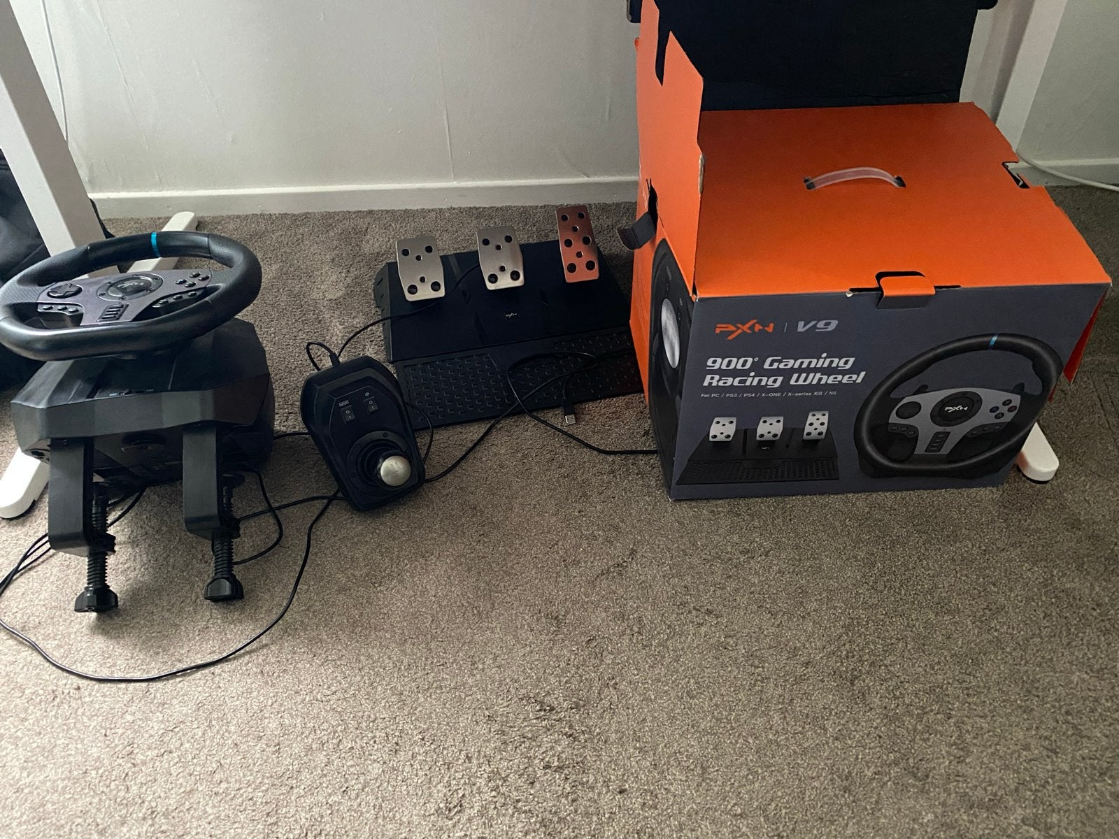 PXN V9 Gaming Racestuur met Pedalen en Shifter, Racestuur, Force feedback, Zo goed als nieuw, PC