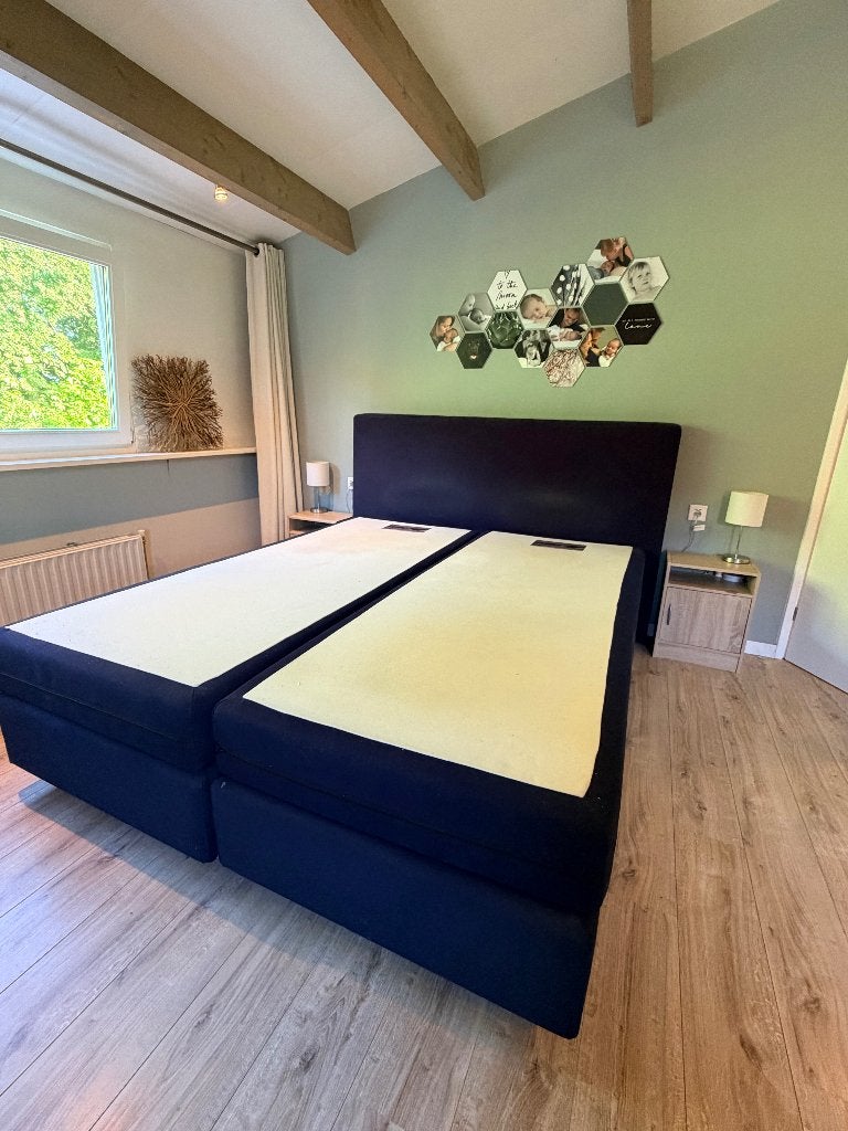 Boxspring 180x220, Huis en Inrichting, Slaapkamer | Boxsprings, Gebruikt, 180 cm, 220 cm, Tweepersoons, Blauw, Ophalen