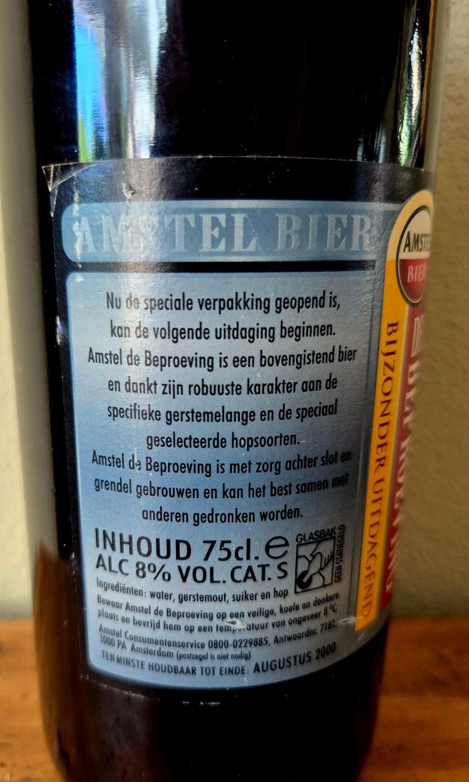 Fles Amstel de Beproeving (Amstel Zwaar Bier) 8% verzamelen, Ophalen of Verzenden, Zo goed als nieuw, Flesje(s), Amstel