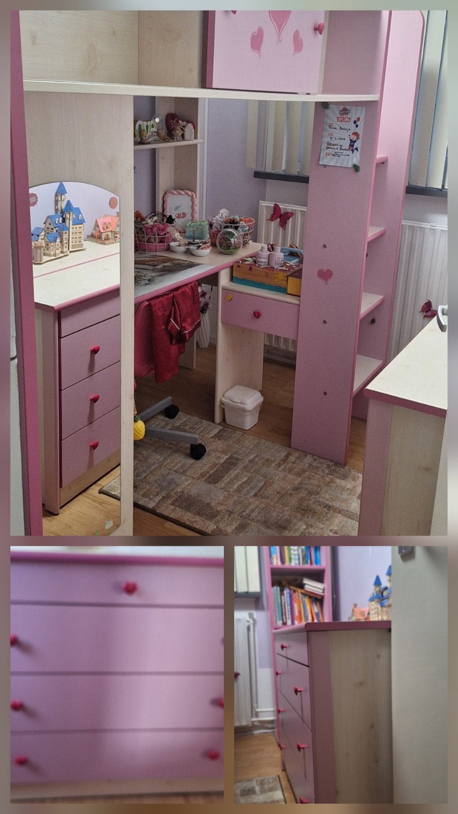 Zeer Nette Compleet Prinses slaapkamer hoogslaper met bureau, Ophalen, Zo goed als nieuw, Hoogslaper