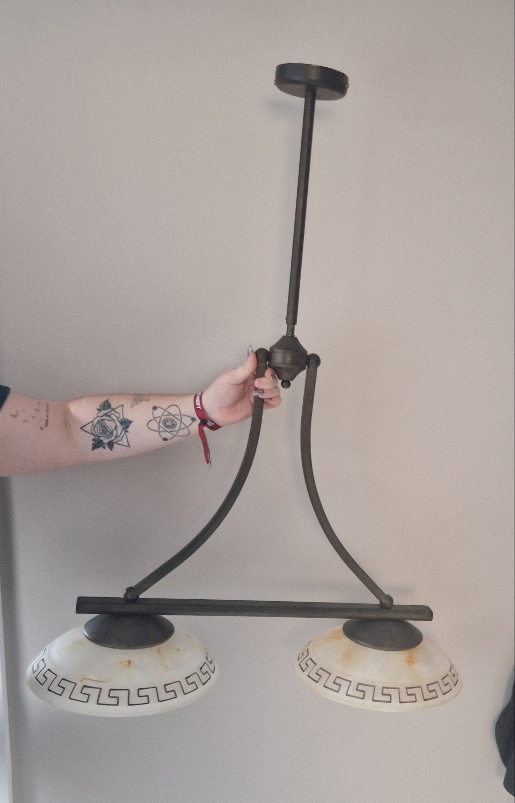 Twee werkende plafondlampen, Gebruikt, Klassiek, Vintage, Glas, E27 (groot)