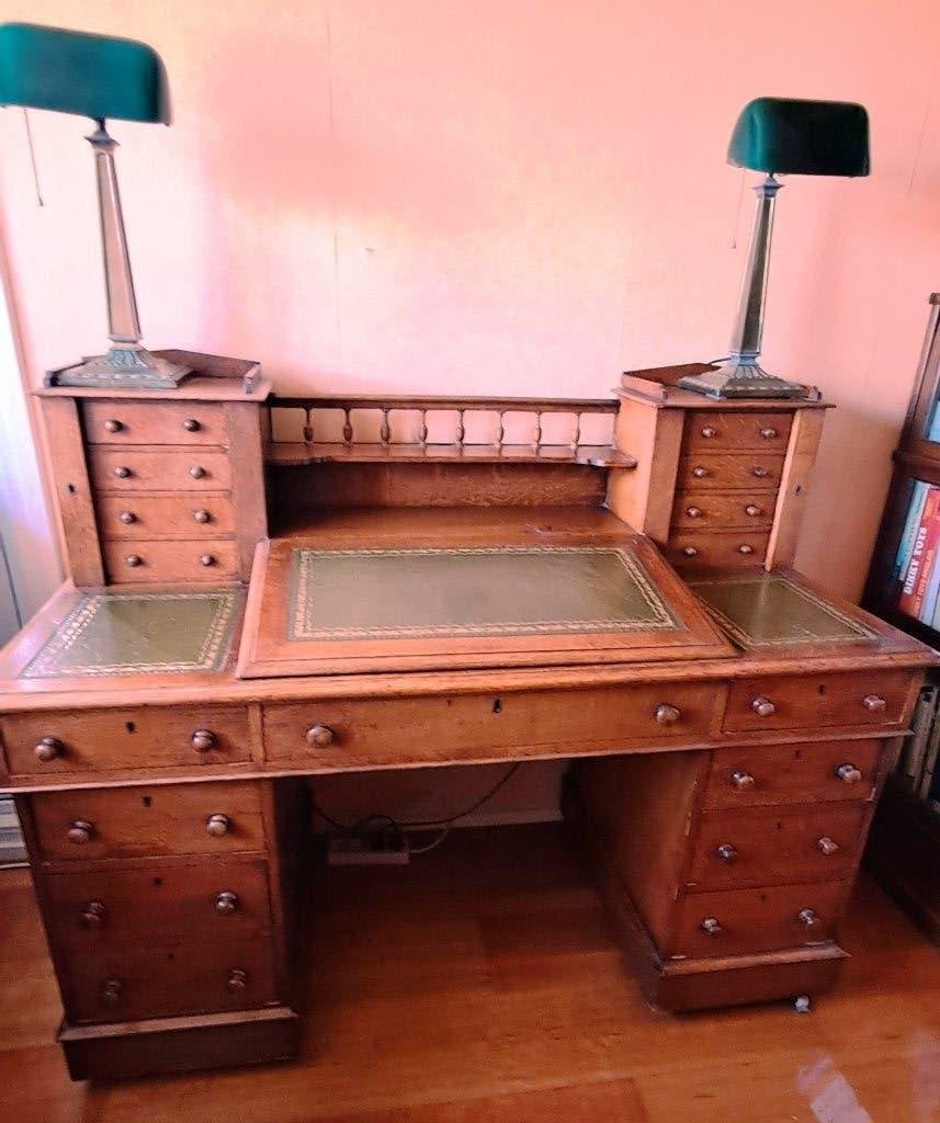 Zeldzaam prachtig sierlijk eikenhout Dickens bureau 1910, Antiek en Kunst, Ophalen