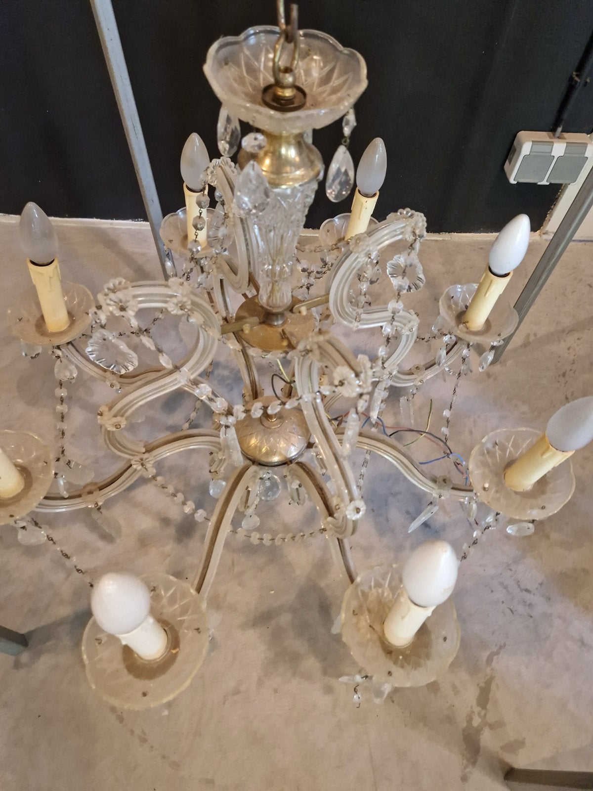 5 Vintage en brocante kroonluchters - opknappers, Huis en Inrichting, Ophalen, Gebruikt, Glas