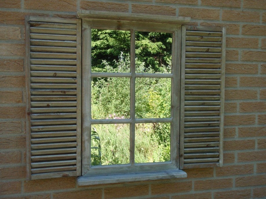 Houten tuinspiegel met Louvre deuren naturel / whitewash, Ophalen of Verzenden, Nieuw