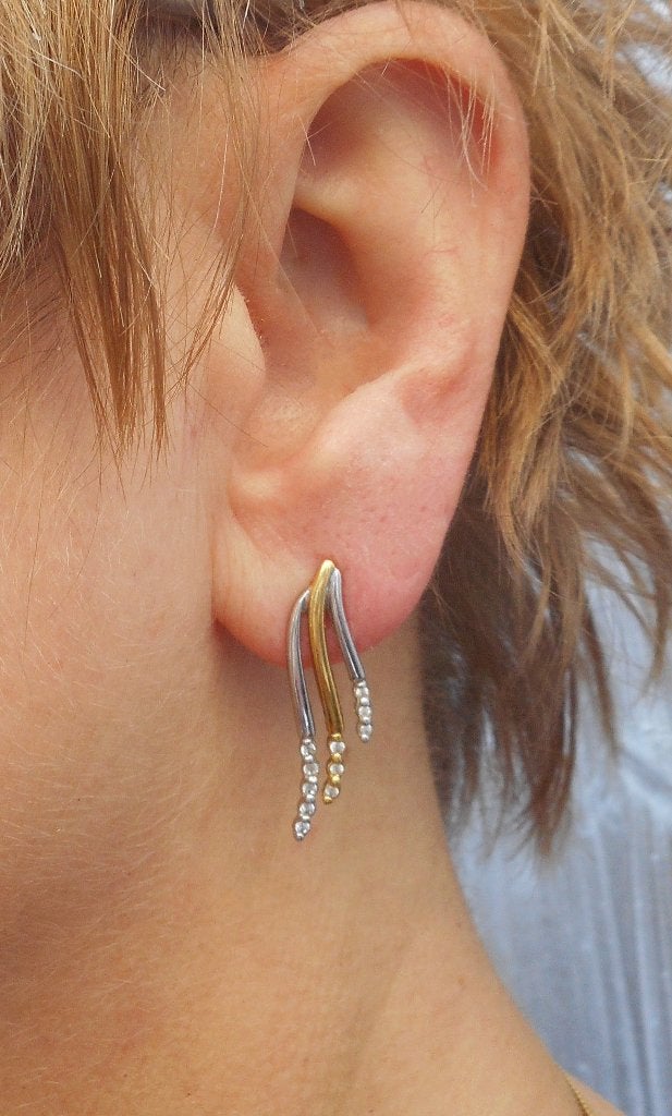 18 karaat gouden bicolor set oorbellen met hanger nr.292, Sieraden, Tassen en Uiterlijk, Antieke sieraden, Verzenden, Goud, Overige typen