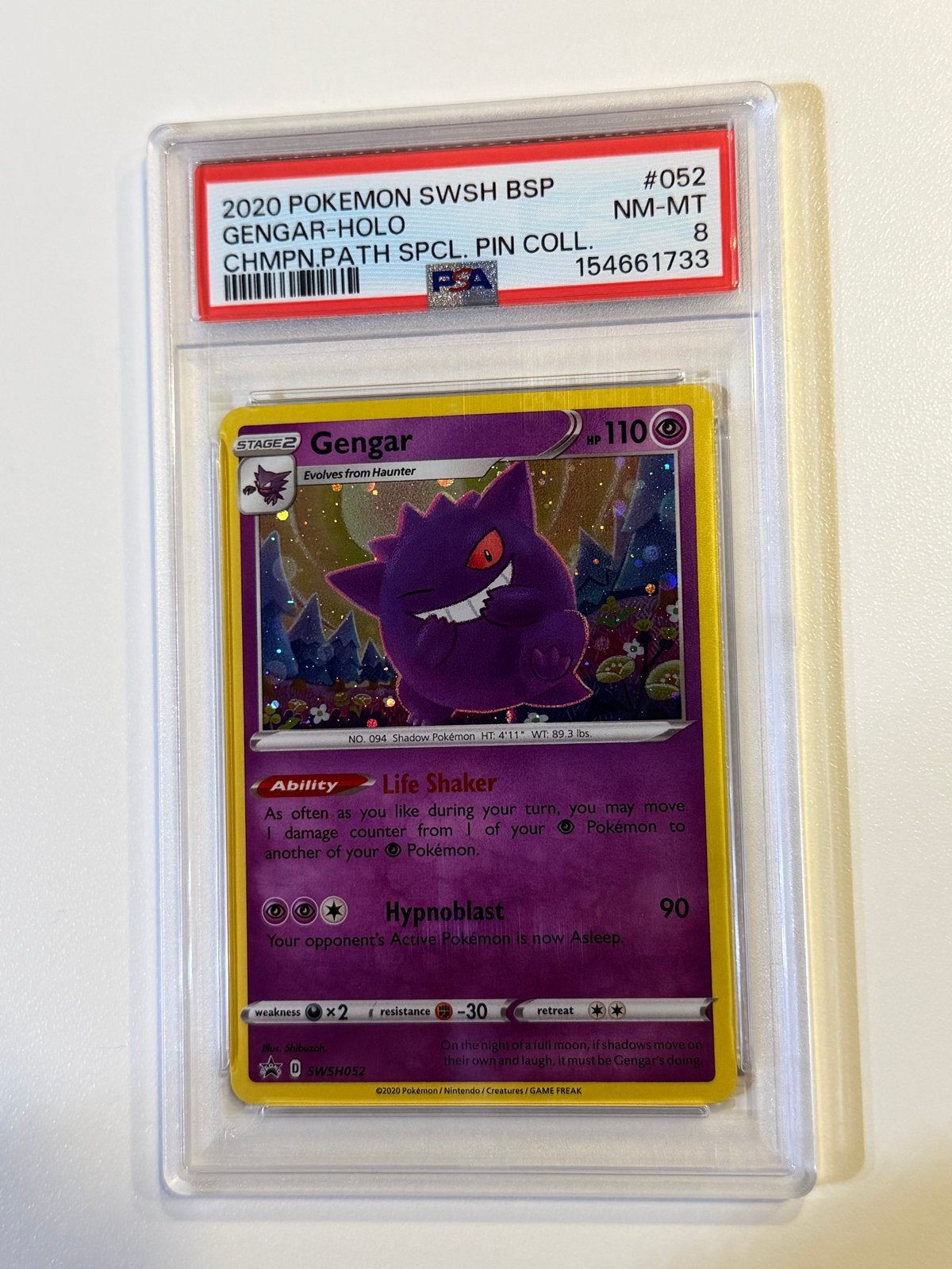 😈 Gengar Holo #052 PSA 8, Ophalen of Verzenden, Zo goed als nieuw, Losse kaart, Foil