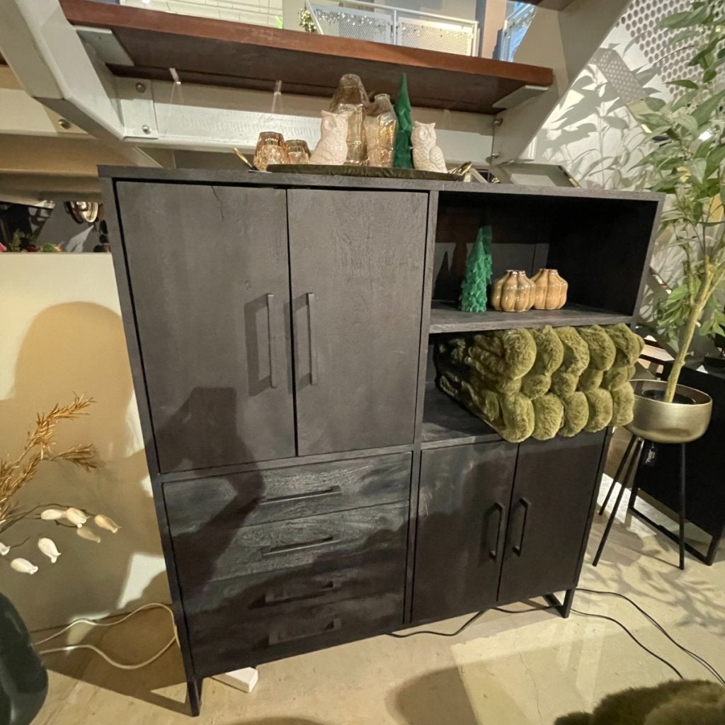 Piastra Opbergkast Mango Deep Black 126cm - Pronto Wonen, Huis en Inrichting, Kasten | Buffetkasten