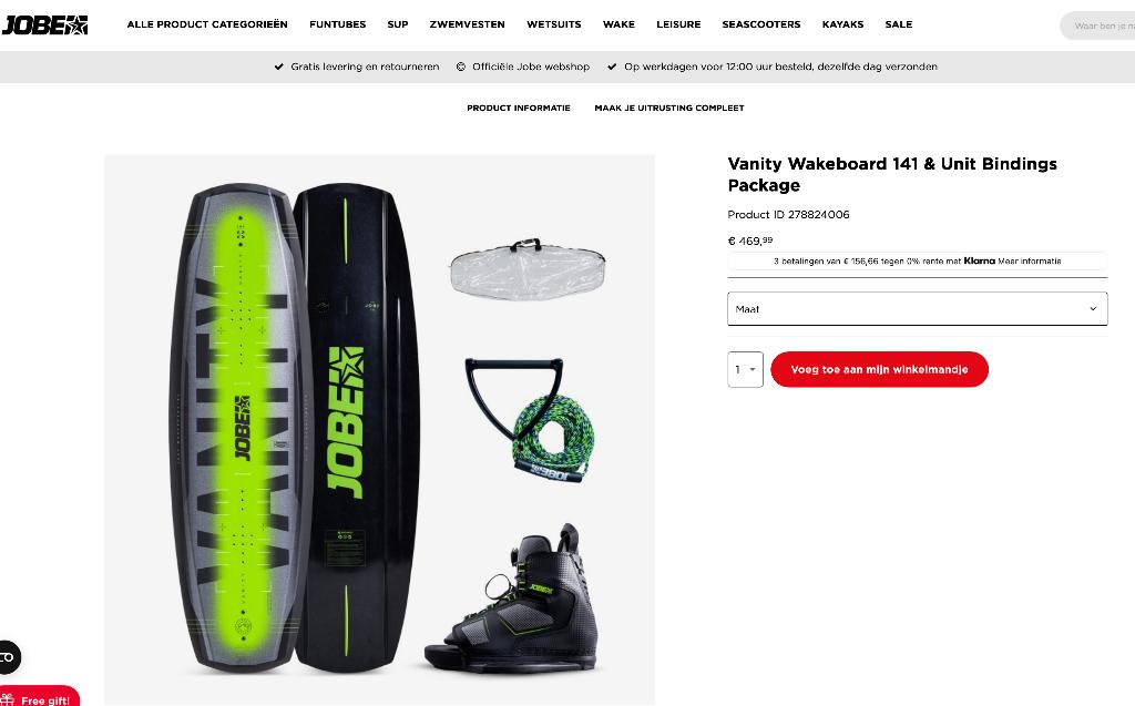 jobe wakeboard SET + Schoenen etc, Watersport en Boten, Wakeboarden, Ophalen of Verzenden, Nieuw, Board en Schoenen