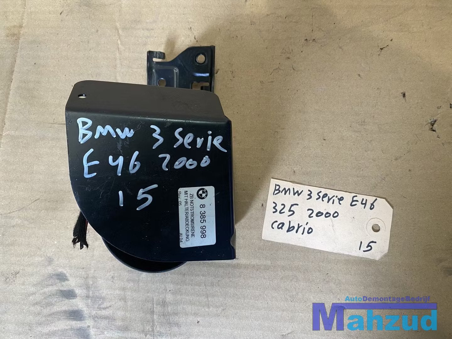 BMW 3 SERIE E46 ALARM Sirene 8385998, Auto-onderdelen, Petuelring 130
80788  Munich, DE, Gebruikt, Info@bmw.de, Ophalen of Verzenden