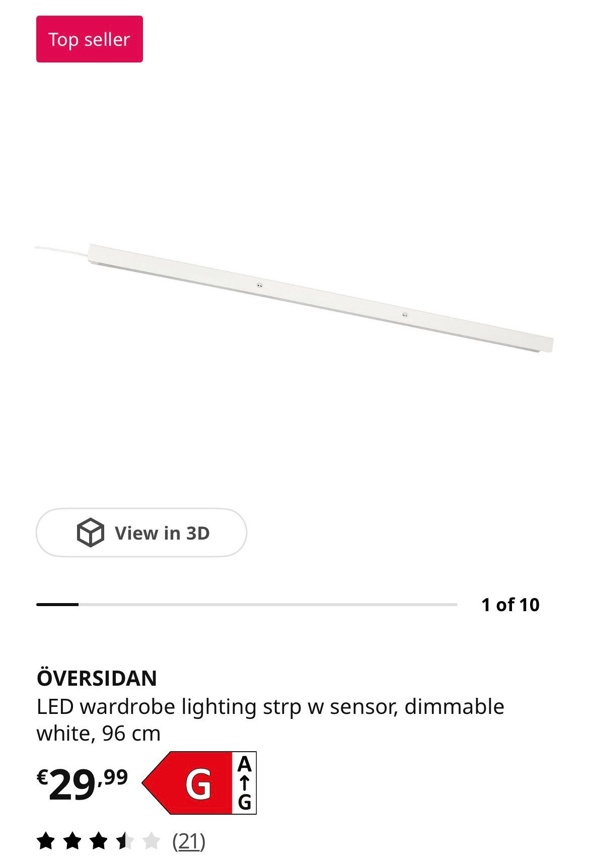 Ikea wardrope lighting, Ophalen of Verzenden, Zo goed als nieuw, Wit, 64 GB
