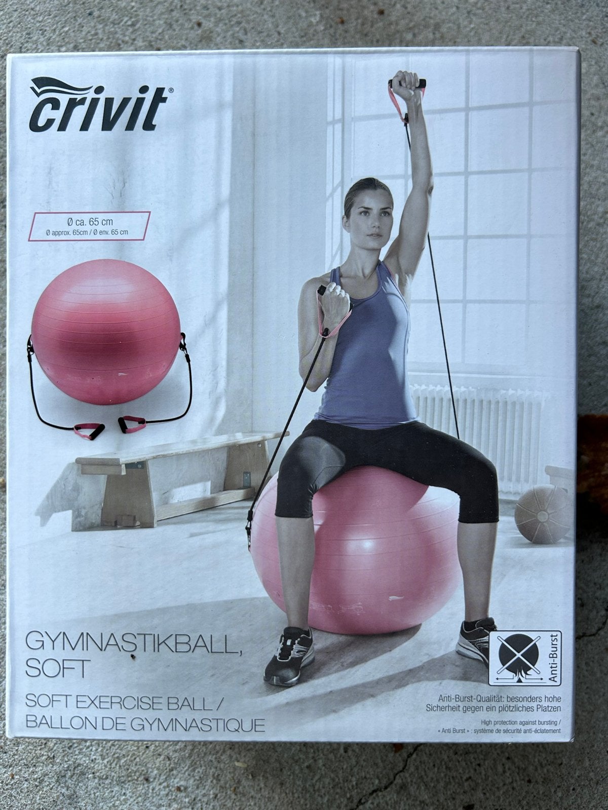 Crivit Gymnastiekbal Soft - 65 cm met weerstandsbanden, Ophalen, Nieuw, Armen, Fitnessbal