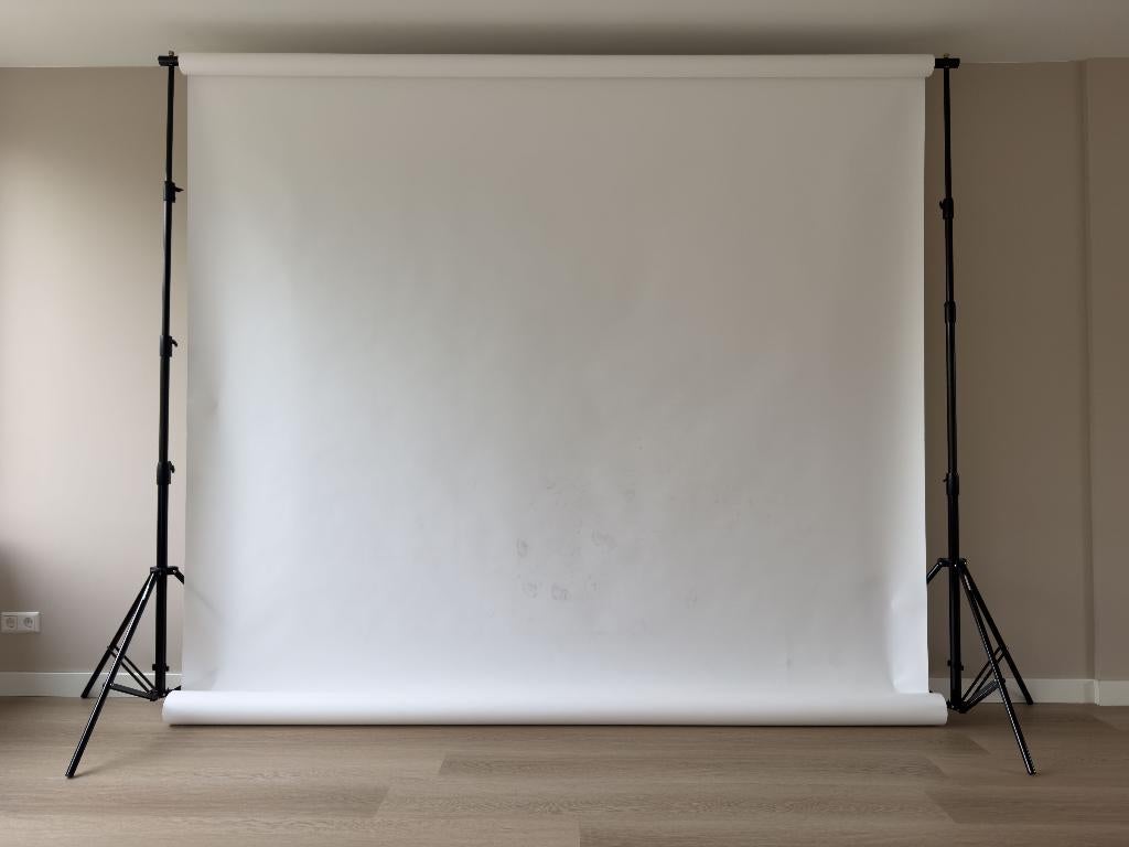 Statiefset voor achtergrond inc papierrol zwart + wit, Audio, Tv en Foto, Fotografie | Fotostudio en Toebehoren, Ophalen, Zo goed als nieuw