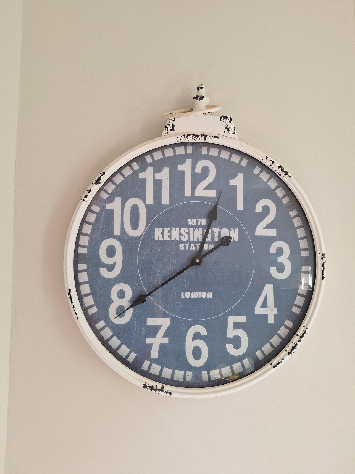 Grote wandklok 'Kensington Station' - Vintage look, Ophalen, Wandklok, Wit, Stil uurwerk