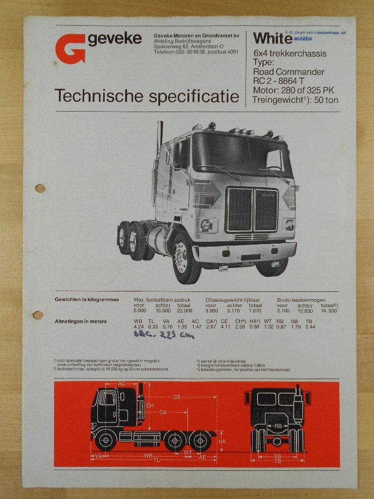 White Road Commander 6x4 Specificatie Brochure 1976, Boeken, White, Ophalen of Verzenden, Zo goed als nieuw, Overige merken