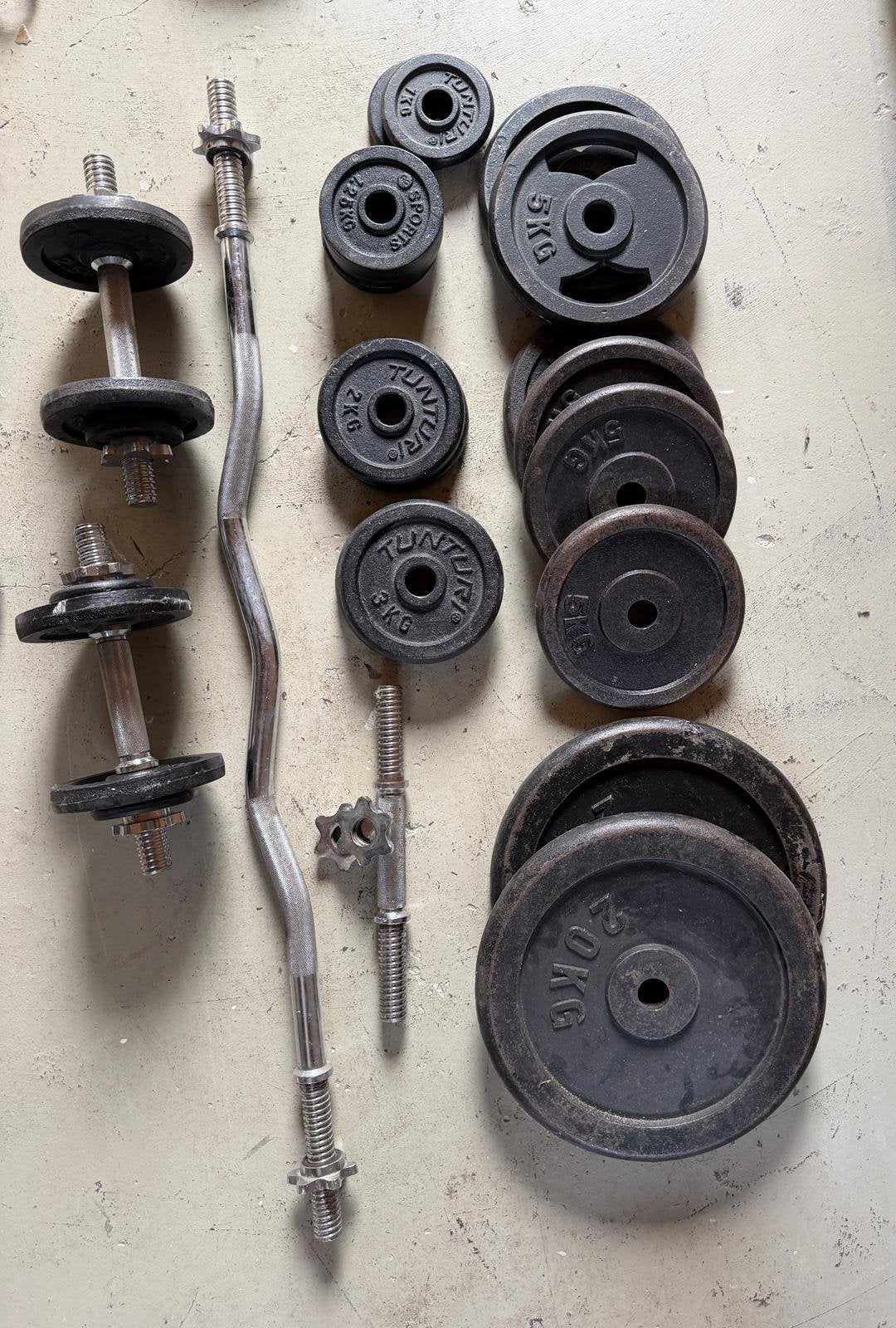 Set gietijzeren gewichten incl. stangen en dumbells, Ophalen, Gebruikt, Dumbbell