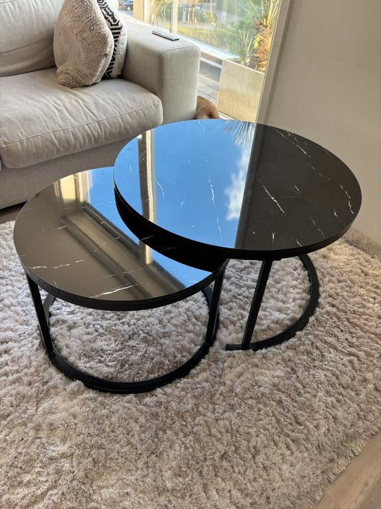 Salon tafel - marmer zwart, 50 tot 100 cm, Rond, Ophalen of Verzenden, Zo goed als nieuw