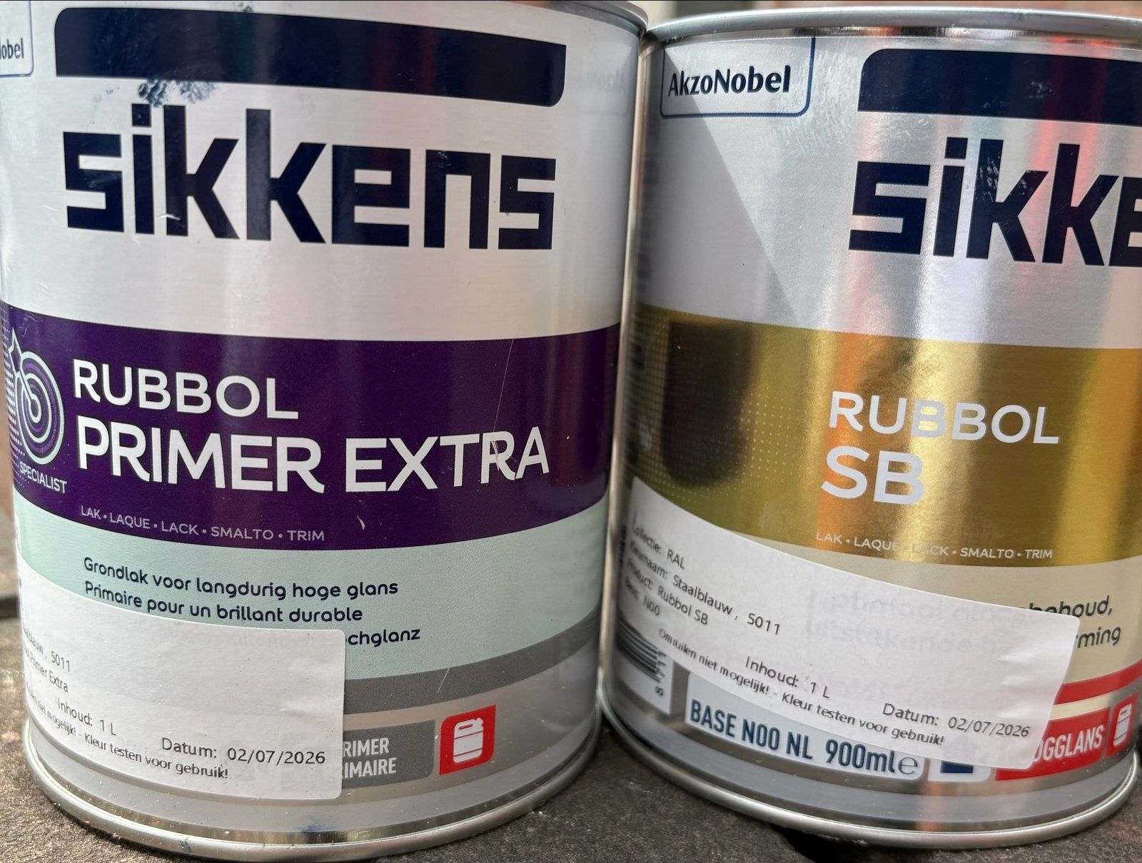Sikkens Rubbol Primer Extra + Rubbol SB Hoogglans RAL 5011, Blauw, Ophalen of Verzenden, Zo goed als nieuw, Lak