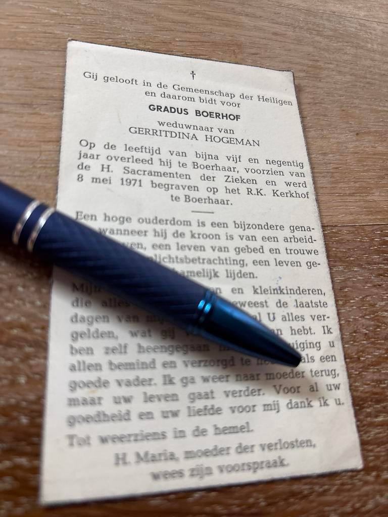 Boerhof Gradus 1971 Boerhaar x Hogman - E00127 -, Ophalen of Verzenden, Bidprentje