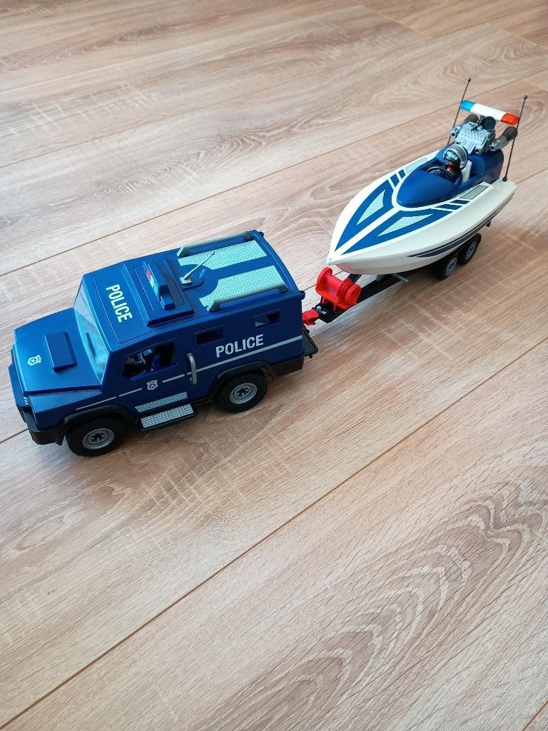 Playmobil politie met speedboot met 2 poppetjes, Kinderen en Baby's, Complete set, Overige typen, Ophalen of Verzenden, Zo goed als nieuw