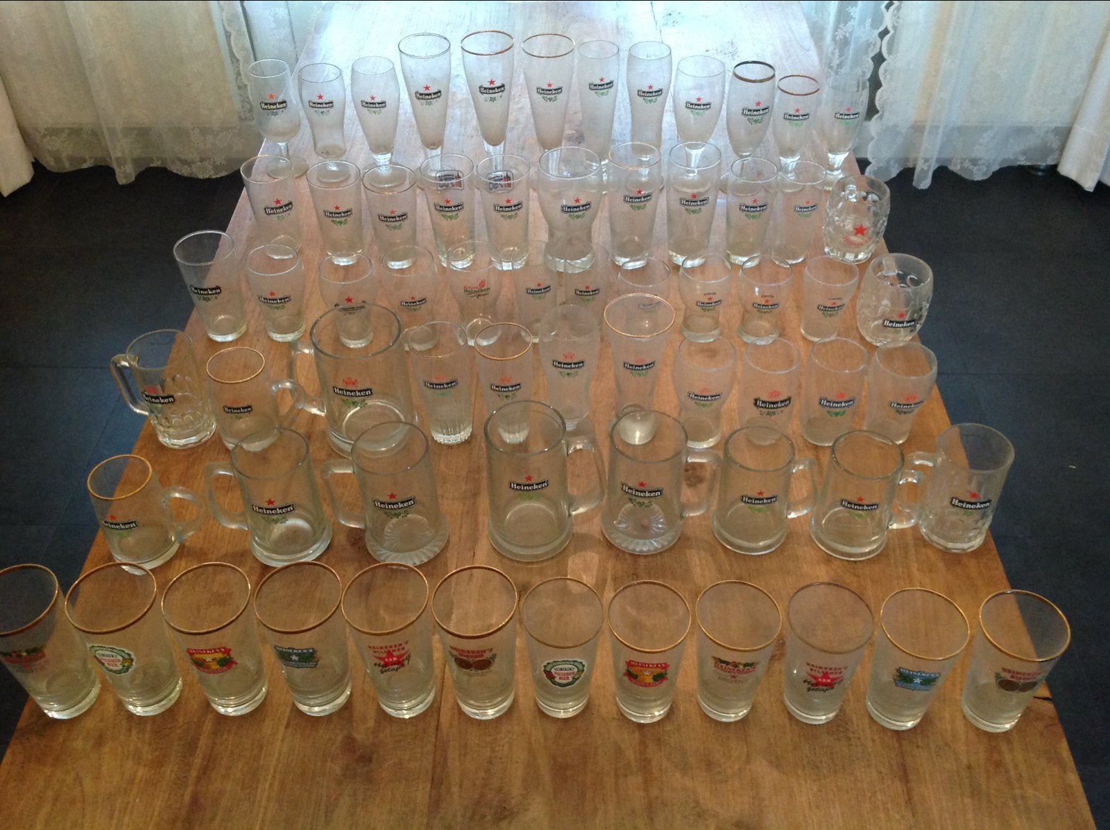 Verzameling Heineken bierglazen (ca. 65 stuks), Ophalen, Gebruikt, Glas of Glazen, Heineken