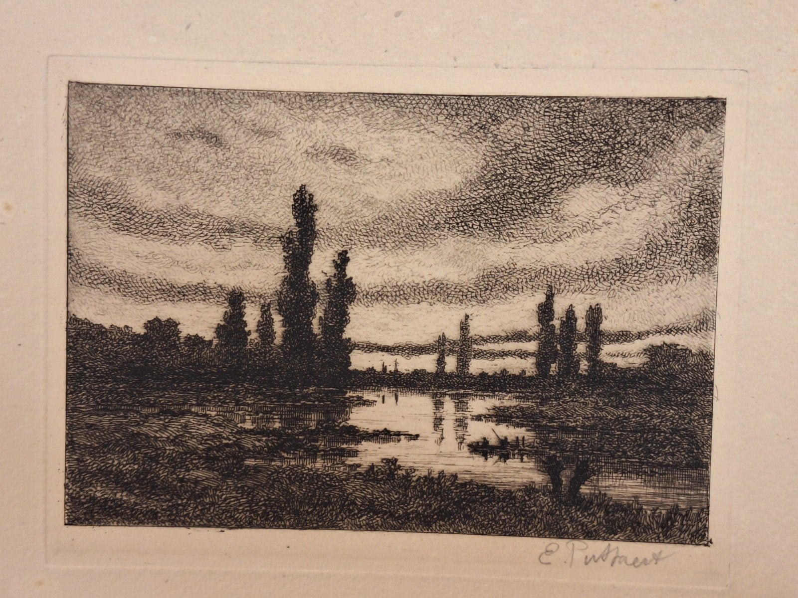 Ets 'Plasgezicht' door E. Puttaert, Ets, Ophalen of Verzenden, Gesigneerd, Landschap