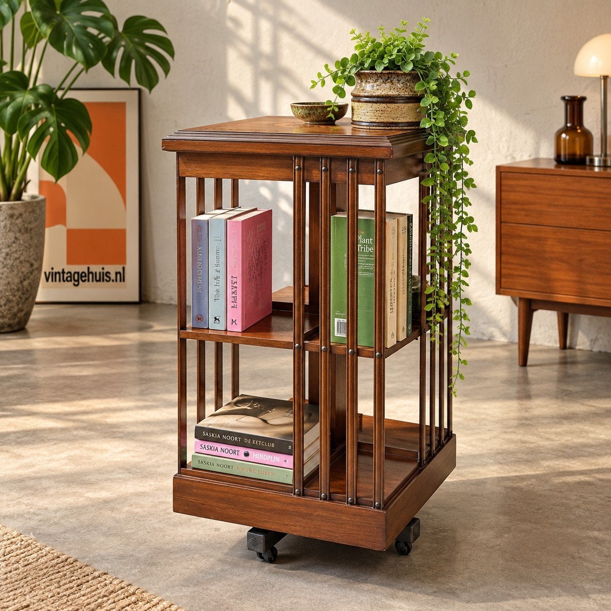 Vintage Engelse Boekenmolen Jaren '50, Huis en Inrichting, Teakhout, Minder dan 100 cm, 25 tot 50 cm, 50 tot 100 cm
