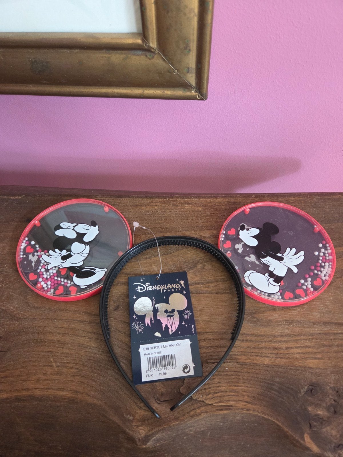 Disneyland Paris Mickey Minnie Love diadeem met prijskaartje, Ophalen, Mickey Mouse, Nieuw, Kleding of Textiel