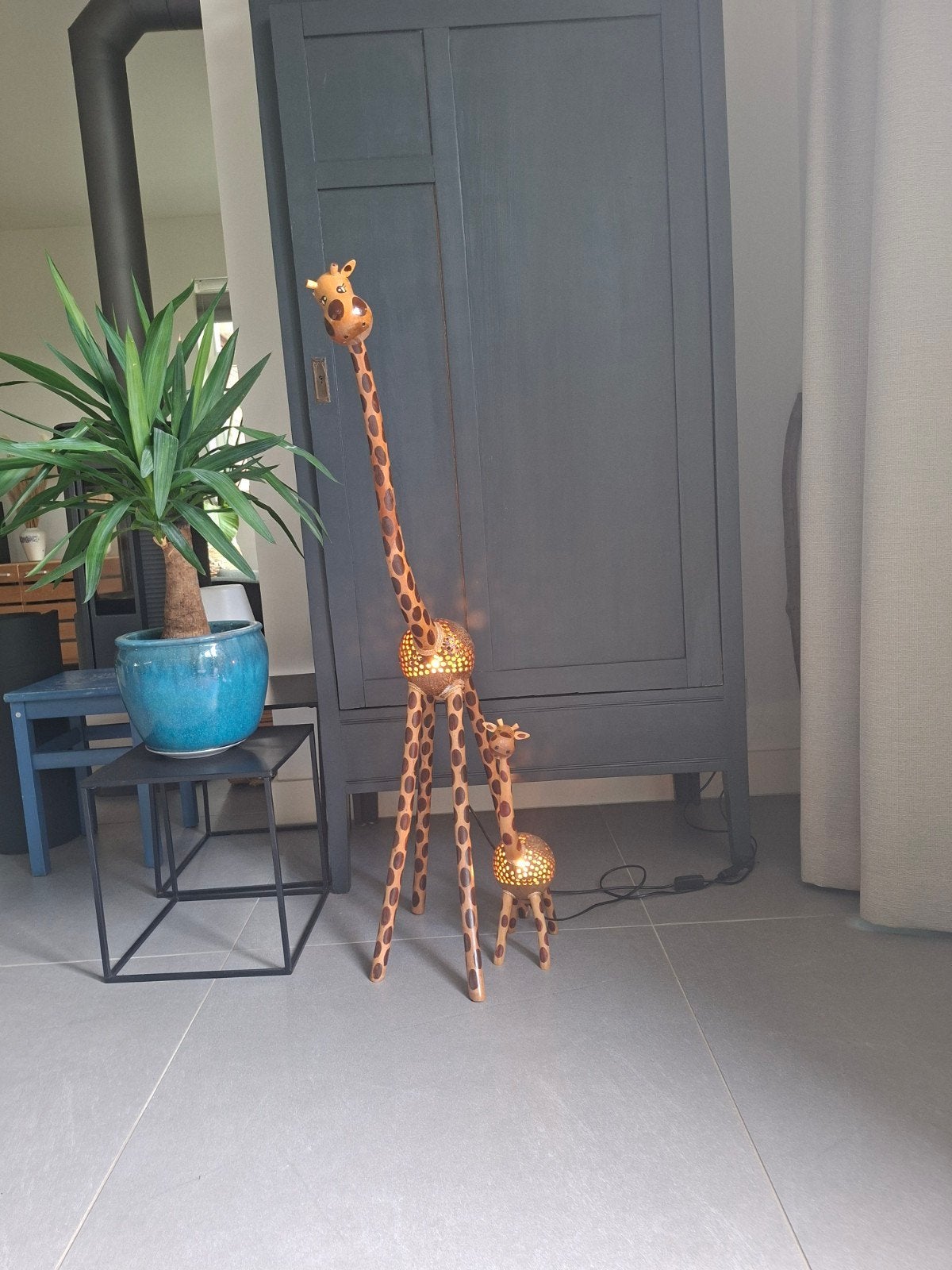 Set van 2 giraffe lampen - Groot en Klein, Ophalen, 100 tot 150 cm, Zo goed als nieuw, Hout