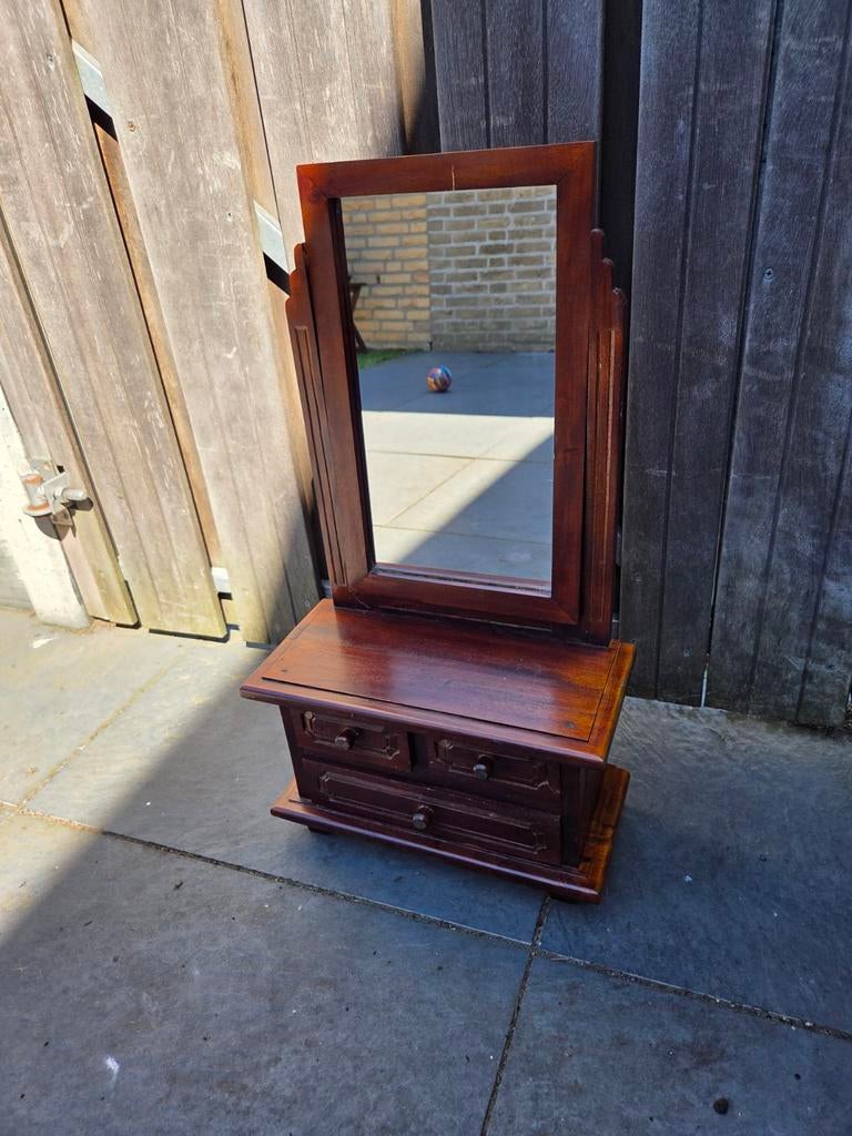 Vintage kaptafel toilettafel met spiegel en lades, Antiek en Kunst, Antiek | Spiegels, Ophalen, Minder dan 50 cm, Minder dan 100 cm