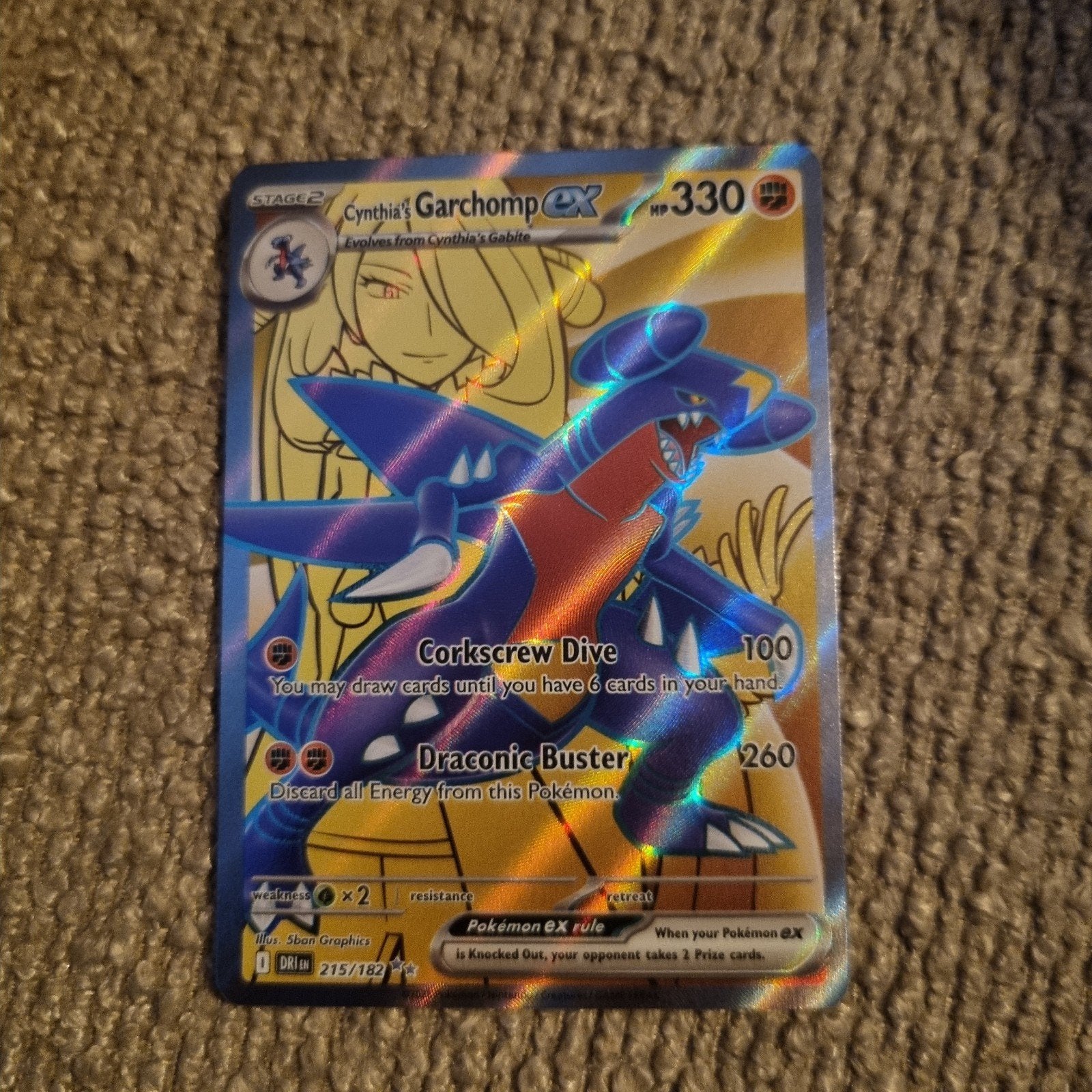 Cynthia's Garchomp EX 215/182 Full Art Pokemon Kaart, Ophalen of Verzenden, Zo goed als nieuw, Foil