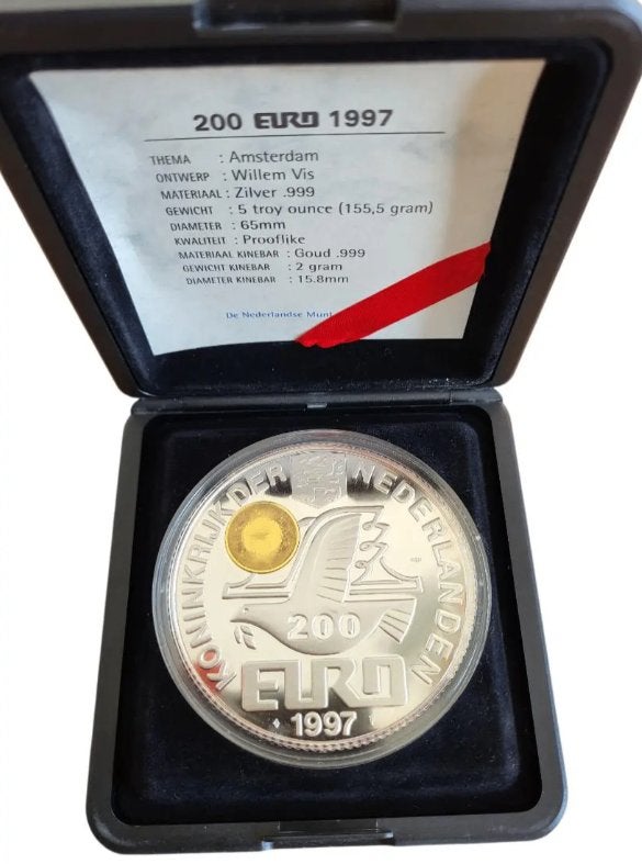 Nederland Zilveren 200 Euromunt 1997 met Gouden Kinebar