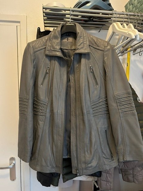 leren dames jas, Ophalen, Maat 42/44 (L), Grijs, Nieuw