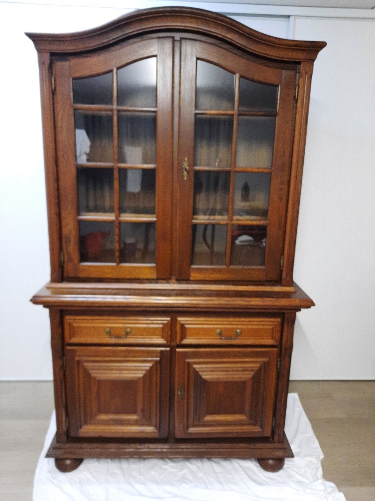 Mooie Oude Eiken Buffet/Vitrinekast, Ophalen, Gebruikt, 100 tot 150 cm, Eikenhout