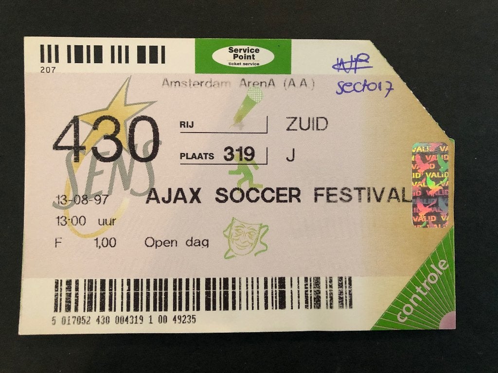 Ajax Soccer Festival Toegangsbewijs 13-08-1997, Ophalen of Verzenden, Gebruikt, Ajax, Overige typen