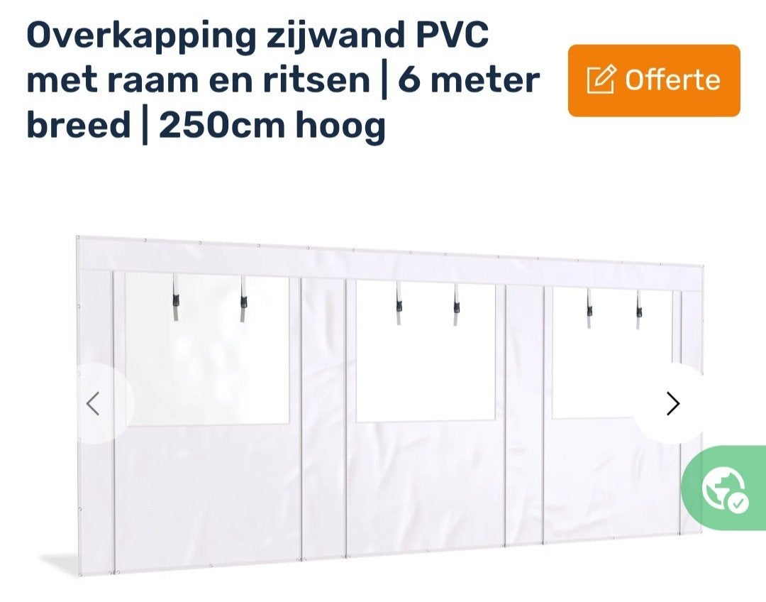 Overkapping zijwand PVC met raam en ritsen 6m x 2.5m, Tuin en Terras, Overkappingen, Ophalen of Verzenden, Zo goed als nieuw, Veranda