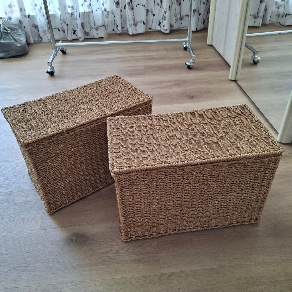 2 Manden van gevlochten zeegras, Ophalen, Overige materialen, Mand, Met deksel