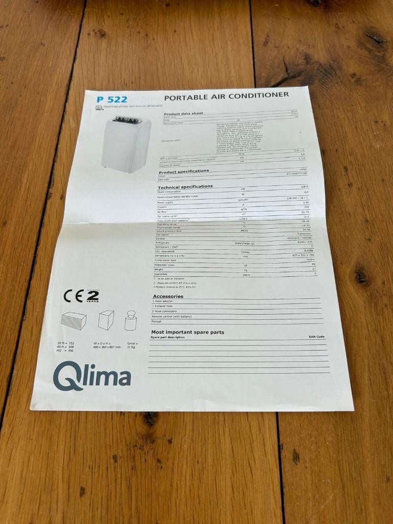 Mobiele airconditioner Qlima P 522 wit. Nog niet gebruikt!, Ophalen, Nieuw, 3 snelheden of meer, Koelen en Ontvochtigen