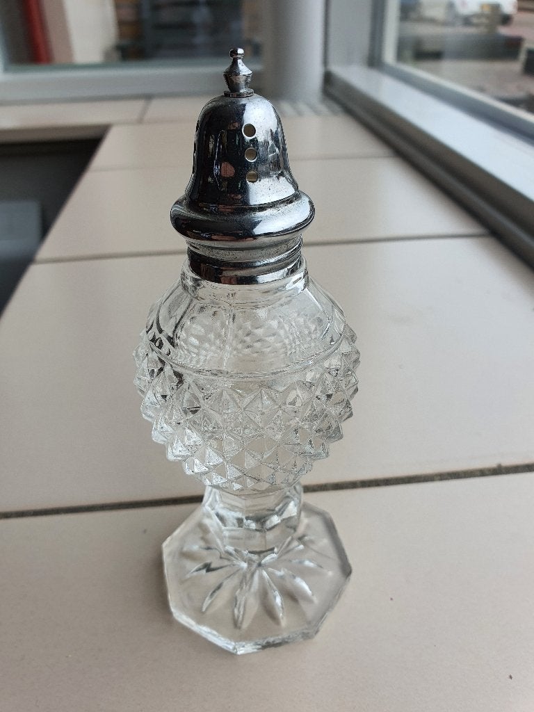 Vintage kristallen strooibus met verzilverde dop, Ophalen of Verzenden