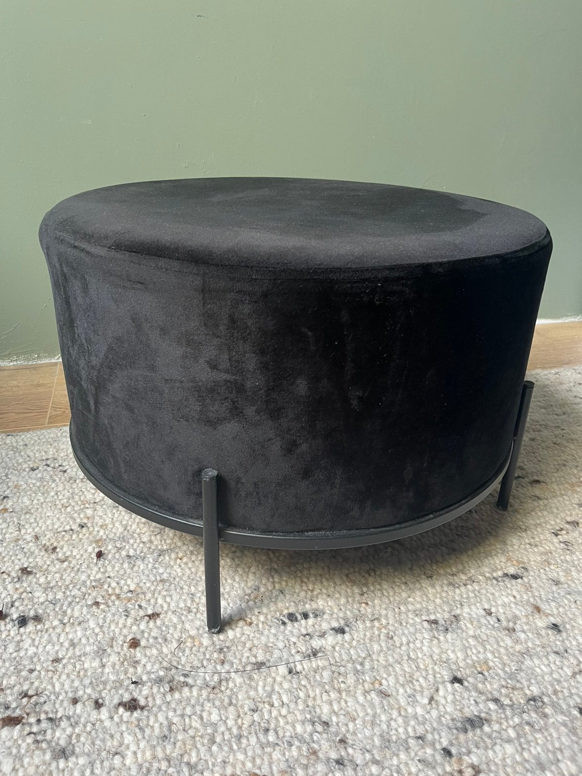 Lifa living velvet poef zwart, Ophalen, Minder dan 50 cm, Luxe, Rond