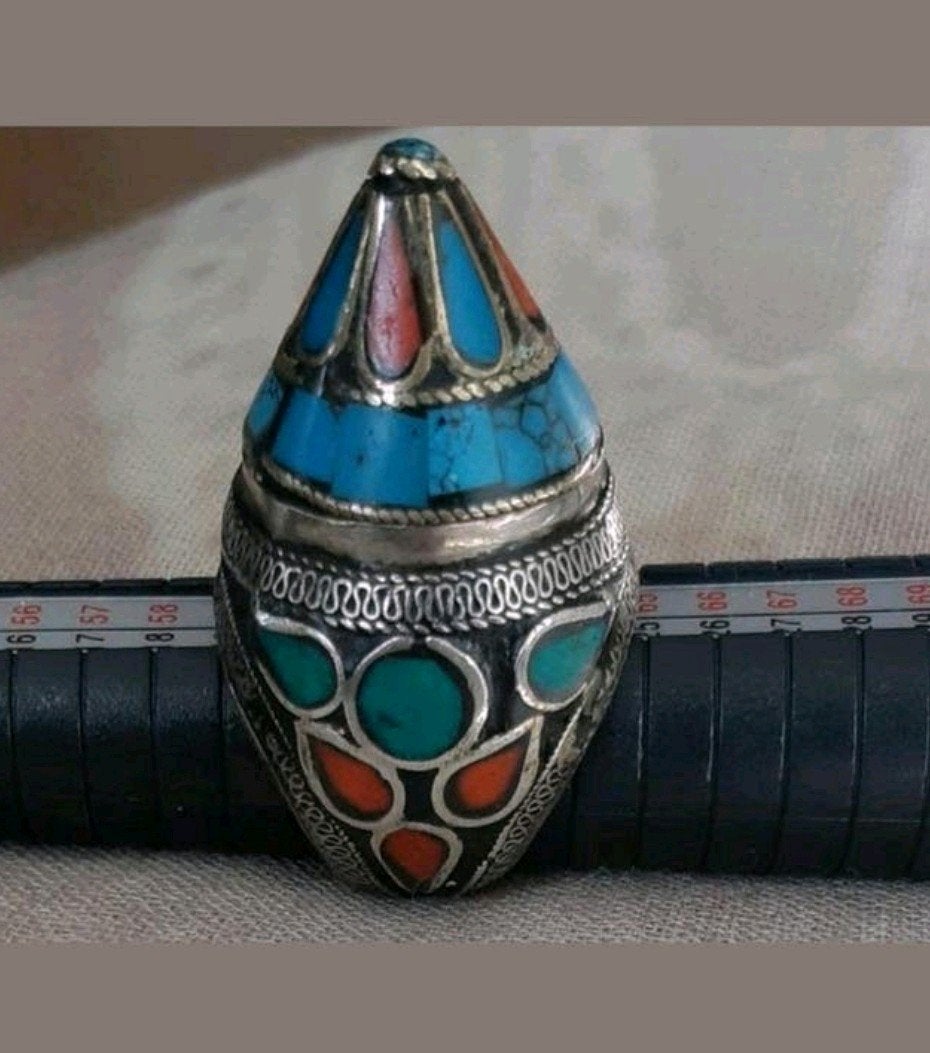 Afghaans Tibet Ottomaanse ring turquoise koraal ring, Ophalen of Verzenden