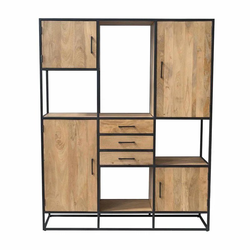 Industriële Kast van Mangohout en Metaal - 160x45x200cm, Ophalen, Zo goed als nieuw