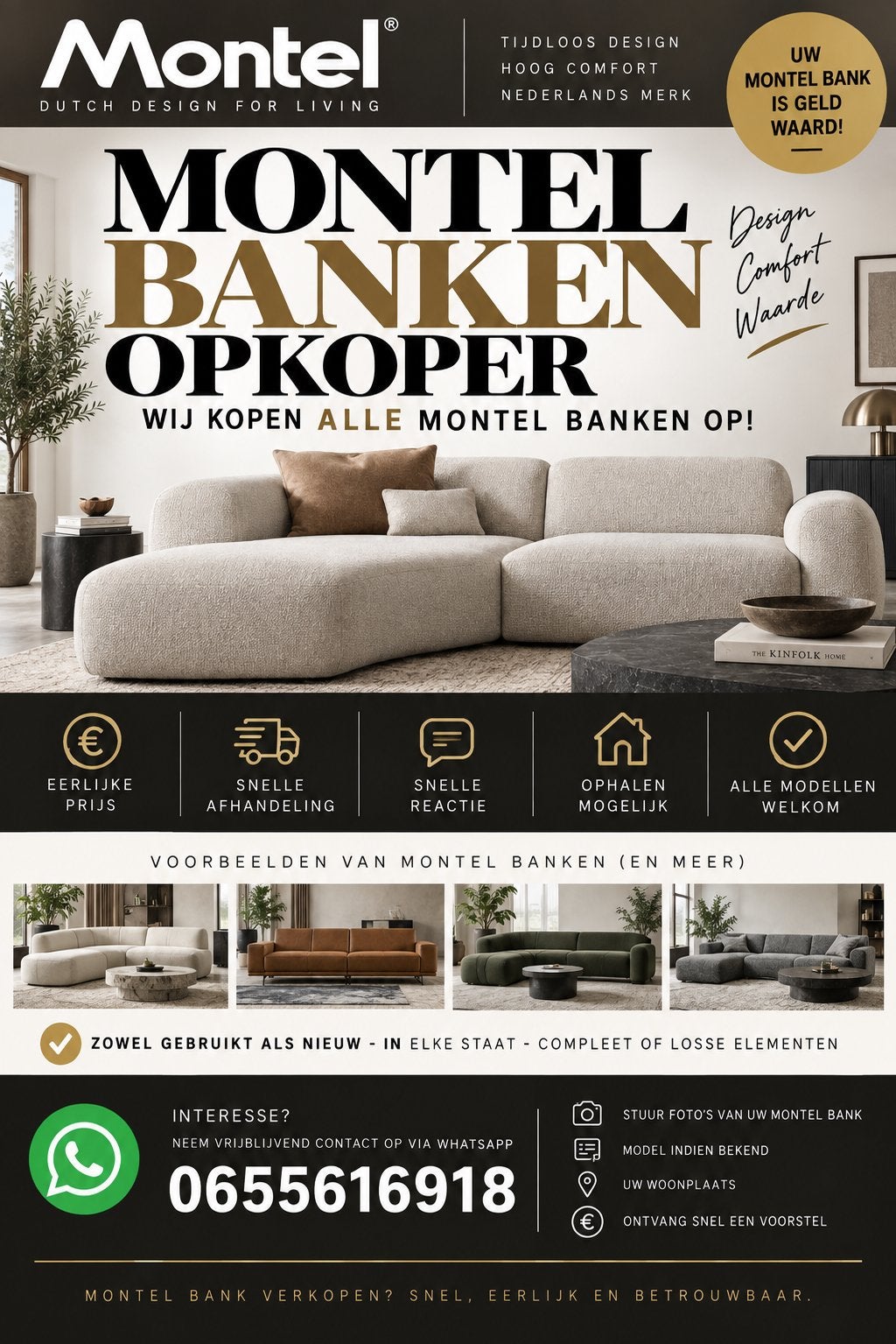 Montel bank opkoper,snelle afhandeling., Huis en Inrichting, Ophalen, Zo goed als nieuw, 75 tot 100 cm