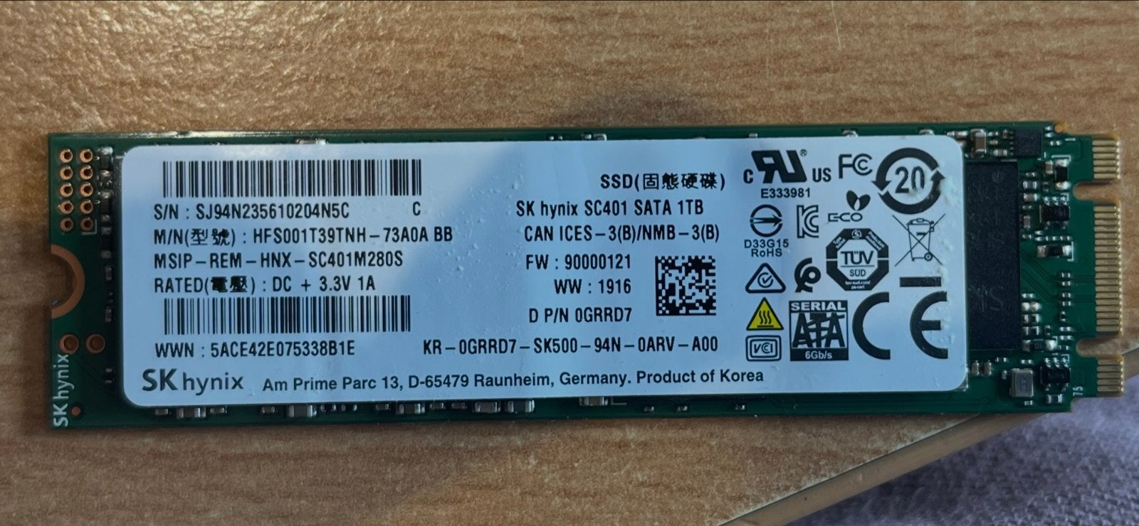 SK Hynix SC401 SATA 1TB SSD M.2, Computers en Software, Harde schijven, Intern, Gebruikt, Server, Ophalen of Verzenden