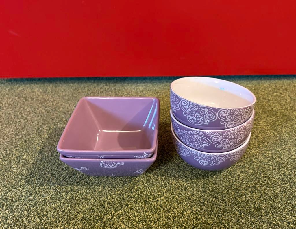 Set van 5 lila paarse schaaltjes / bakjes, Vierkant, Ophalen of Verzenden, Zo goed als nieuw, Aardewerk