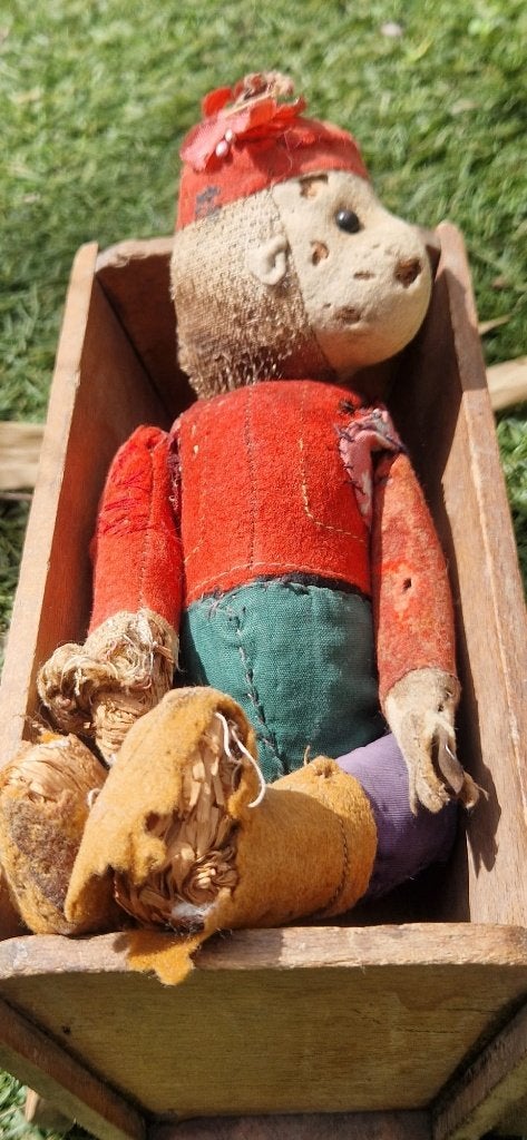 antiek houten wagentje/oude pop voor decoratie (brocante), Ophalen of Verzenden
