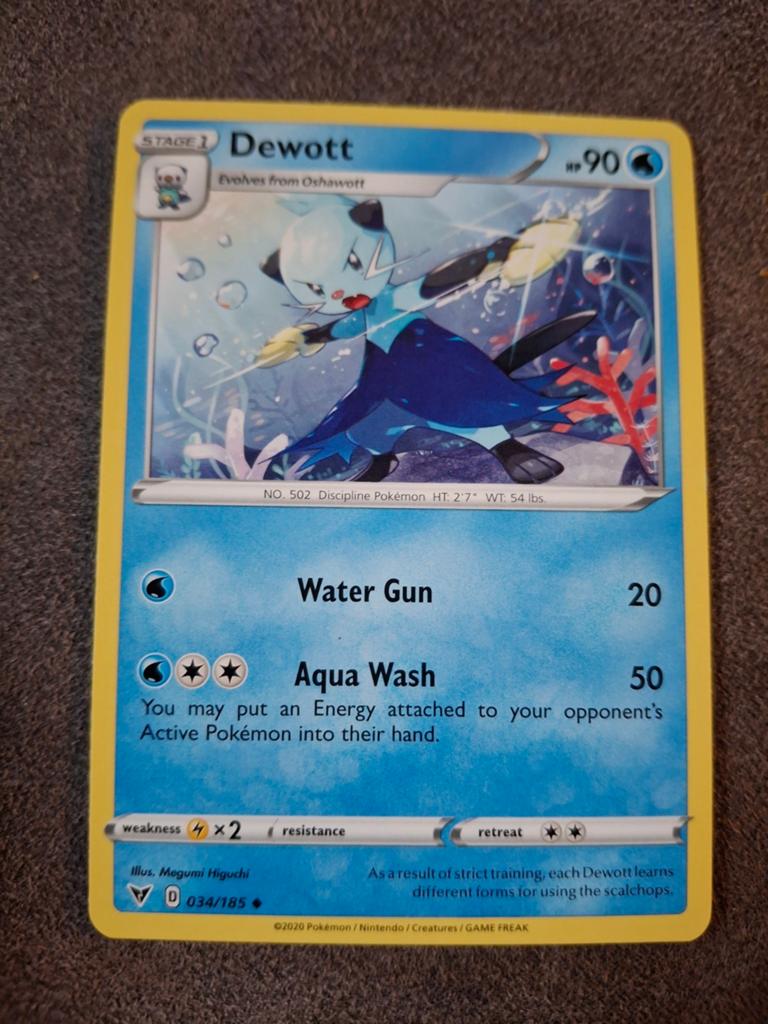 Pokémon Kaart: Dewott 034/185 - Zeldzame Water Pokémon, Ophalen of Verzenden, Zo goed als nieuw, Losse kaart