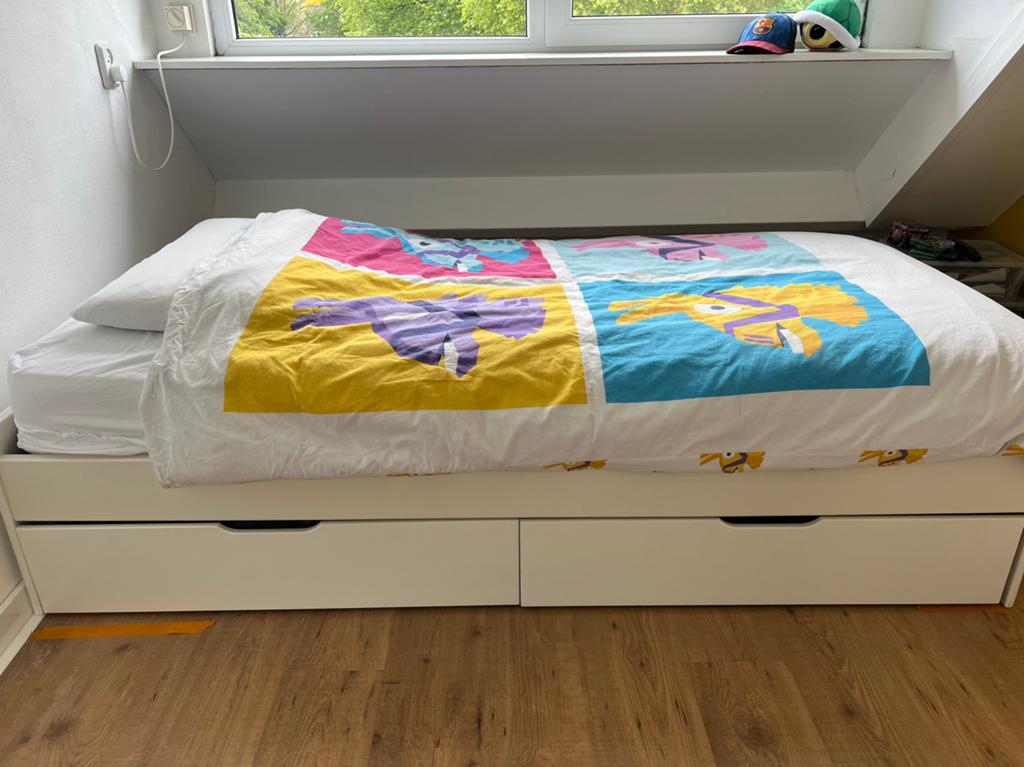 Ikea wit bed met lades, Ophalen, 85 tot 100 cm, Zo goed als nieuw, Matras