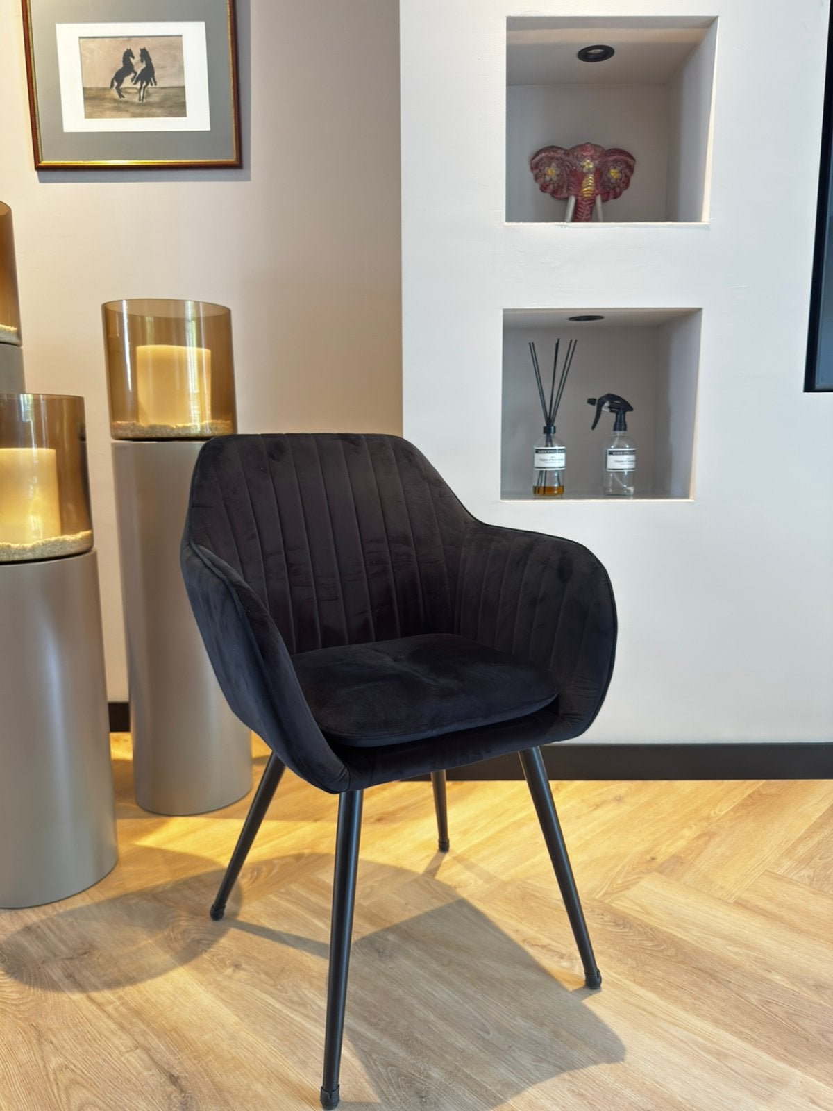 Velvet zwart eettafel stoelen 8x | Nieuwstaat, Ophalen, Zo goed als nieuw, Zwart, Vijf, Zes of meer stoelen