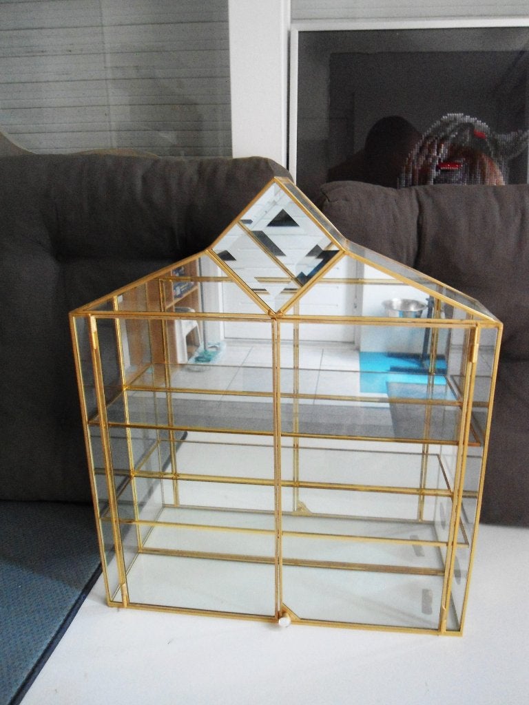 Vergulden zwaar vitrinekastje met spiegelwand, Antiek en Kunst, Curiosa en Brocante, Ophalen