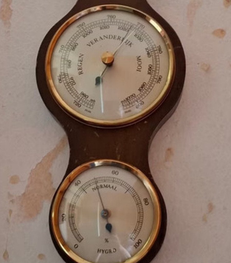 Vintage Barometer met Thermometer en Hygrometer, Ophalen, Gebruikt, Weerstation